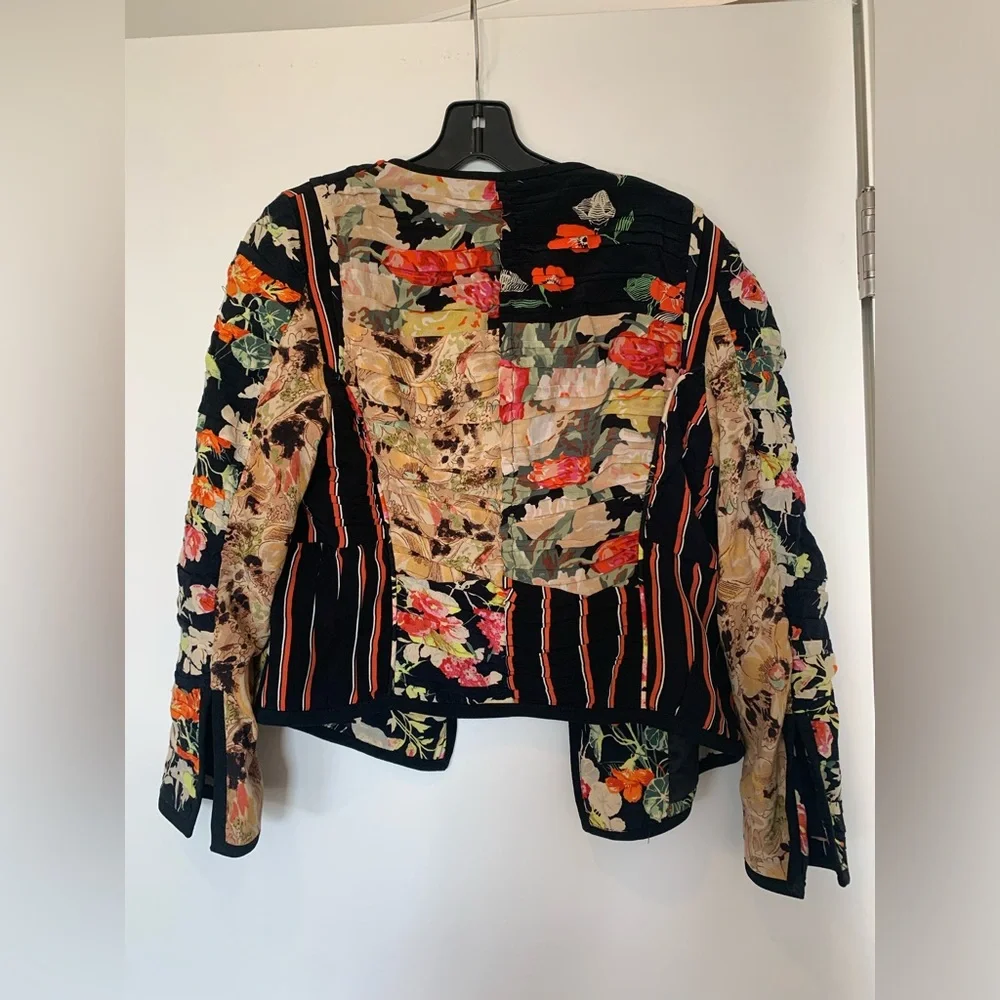 Zara Floral Patchwork Black Multicolor Blazer Jacket - Picture 8 of 9